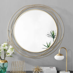 Saskia Round Gold Wall Mirror - 90cm - Gold - thumbnail 2