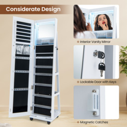 Swivel Jewellery Cabinet Lockable Jewellery Armoire - White - thumbnail 4