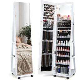Swivel Jewellery Cabinet Lockable Jewellery Armoire - White - thumbnail 2