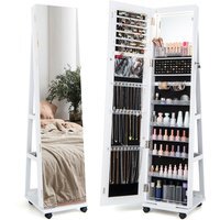 Swivel Jewellery Cabinet Lockable Jewellery Armoire - White