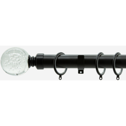 Matt Black 28mm Glass Bubbles Fixed Length Metal Curtain Pole - Matt Black / 150cm - thumbnail 5