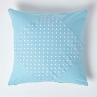 Homescapes Cotton Plain and Polka Dots Cushion Cover - Blue / 60cm