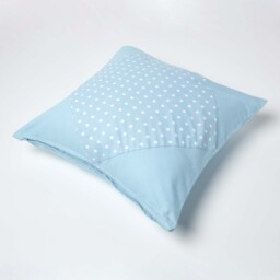 Homescapes Cotton Plain and Polka Dots Cushion Cover - Blue / 60cm - thumbnail 4
