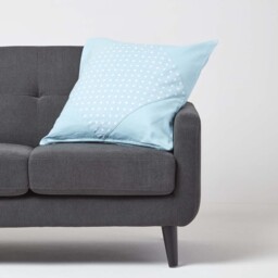 Homescapes Cotton Plain and Polka Dots Cushion Cover - Blue / 60cm - thumbnail 2