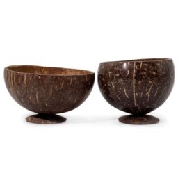 Natural Coconut Bowl with Wooden Stand Handmade, Decorative - Chocolate - thumbnail 4