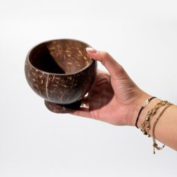Natural Coconut Bowl with Wooden Stand Handmade, Decorative - Chocolate - thumbnail 2