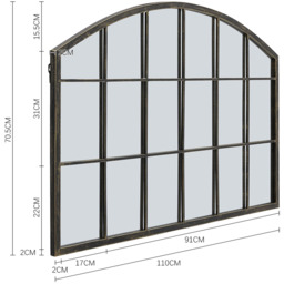 Arched 18-Grid Glass Window Mirror with Metal Frame - Bronze - thumbnail 4