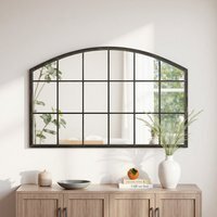 Arched 18-Grid Glass Window Mirror with Metal Frame - Bronze
