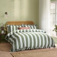 Birdie Stripe Ruffle Duvet Cover Set - Baygreen-Mist / Double - image 1