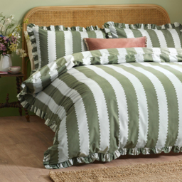 Birdie Stripe Ruffle Duvet Cover Set - Baygreen-Mist / Double - thumbnail 2