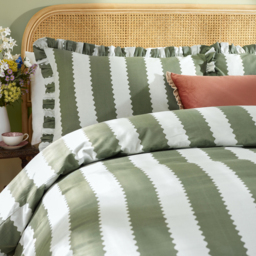 Birdie Stripe Ruffle Duvet Cover Set - Baygreen-Mist / Double - thumbnail 3