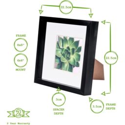 "3D Box Photo Frame - 8 x 8"" with 4 x 4"" Mount - Dark Wood/Black" - thumbnail 2