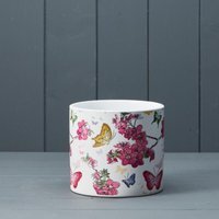 Rustic White Floral Butterfly Pot for Plants - Multi