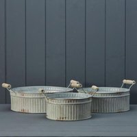 Set of Three Vintage White Ribbed Zinc Planter Bowls - White