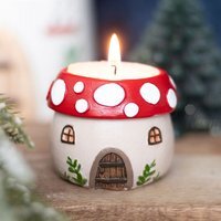 Whimsical Mushroom House Tealight Holder - Red