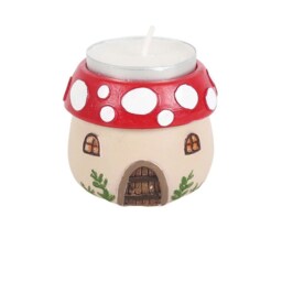 Whimsical Mushroom House Tealight Holder - Red - thumbnail 4