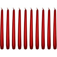Tapered Dinner Candles, Pack of 10, Unscented, 24 cm - Ecru Matt Finish - Red Metallic