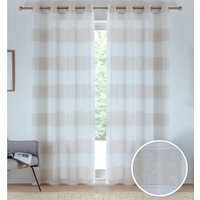 Eyelet Header Sheer Linen-Look Voile Panels with Horizontal Stripe Design Pair - Natural / 137cm - image 1