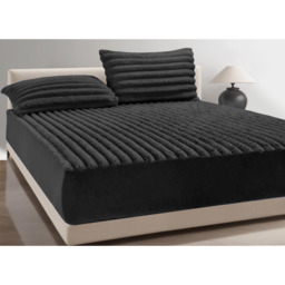 Plush Supersoft Jumbo Cord Ribbed Fitted Sheet Deep Box Black - Black  / Single - thumbnail 2