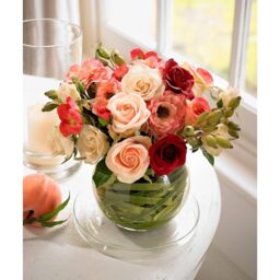 Artificial Rose Flower Arrangement in Globe Vase - Pink - thumbnail 3
