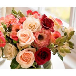 Artificial Rose Flower Arrangement in Globe Vase - Pink - thumbnail 4