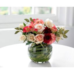 Artificial Rose Flower Arrangement in Globe Vase - Pink - thumbnail 2