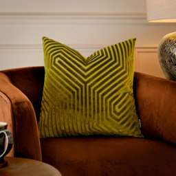 Evoke Cut Velvet Cushion - Olive / 45cm / Polyester - thumbnail 5