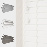 Faux Wood String Venetian Blinds 50mm Slats - White / 105cm / 120cm