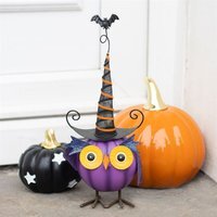 Purple Metal Owl Ornament with Witch Hat, Halloween - Purple - image 1