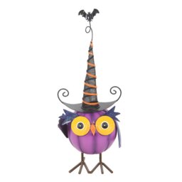 Purple Metal Owl Ornament with Witch Hat, Halloween - Purple - thumbnail 4