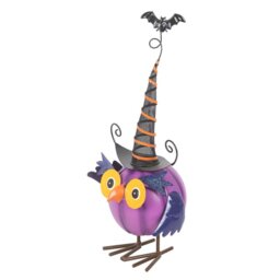 Purple Metal Owl Ornament with Witch Hat, Halloween - Purple - thumbnail 2
