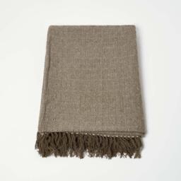 Homescapes Malda Cotton Throw with Tassels - Coffee / 255cm - thumbnail 3