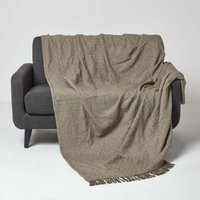 Homescapes Malda Cotton Throw with Tassels - Coffee / 255cm - thumbnail 1