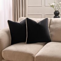 Pack of Matte Velvet Piped Edge Cushion Covers - Black / 2
