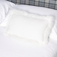 Rectangle Linen Cushion Sheepskin Trim - White / Linen