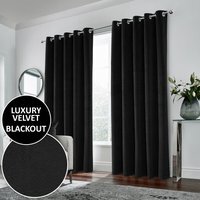 Hampton Blackout Velvet Supersoft Eyelet Curtains - Black / 137cm / 168cm - image 1