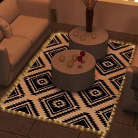 Outsunny Reversible Outdoor RV Rug with LED String Light - Brown and Black