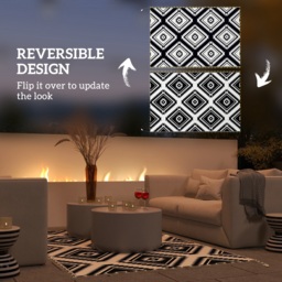 Outsunny Reversible Outdoor RV Rug with LED String Light - Brown and Black - thumbnail 2