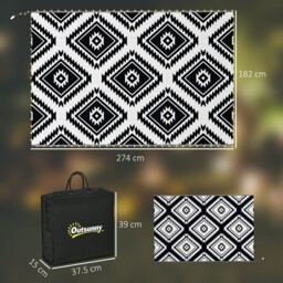 Outsunny Reversible Outdoor RV Rug with LED String Light - Brown and Black - thumbnail 5