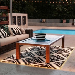 Outsunny Reversible Outdoor RV Rug with LED String Light - Brown and Black - thumbnail 4