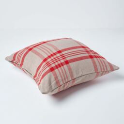 Tartan Pattern Cotton Cushion Cover - Grey Red / 60cm - thumbnail 3