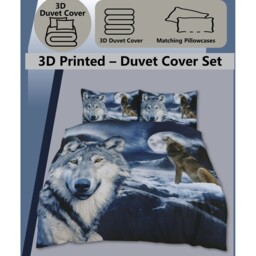 Animal 3D Panel Printed Premium Polycotton Duvet Cover Set - Wolf / King / Wolf - thumbnail 3