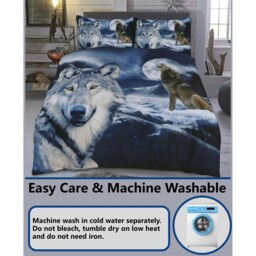 Animal 3D Panel Printed Premium Polycotton Duvet Cover Set - Wolf / King / Wolf - thumbnail 2