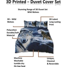 Animal 3D Panel Printed Premium Polycotton Duvet Cover Set - Wolf / King / Wolf - thumbnail 5