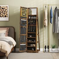 HOMCOM Jewellery Cabinet Mirror 360 Degree Swivel - Brown