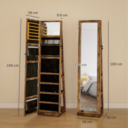 HOMCOM Jewellery Cabinet Mirror 360 Degree Swivel - Brown - thumbnail 3