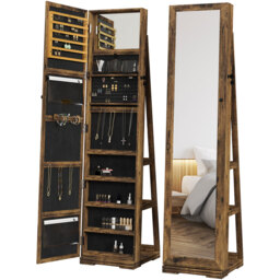HOMCOM Jewellery Cabinet Mirror 360 Degree Swivel - Brown - thumbnail 2
