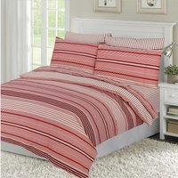 Luxury Flannelette Striped Duvet Cover and Pillowcase Set - Red / Double
