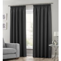 Luxury Faux Silk Plain Curtain Pair - Black / 66in / 90in - image 1