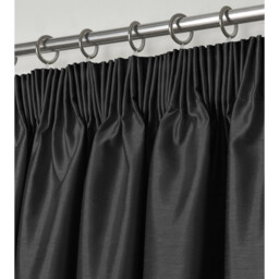 Luxury Faux Silk Plain Curtain Pair - Black / 66in / 90in - thumbnail 2